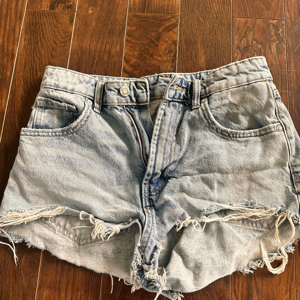 Zara Blue Jean Shorts Distressed High-Waisted